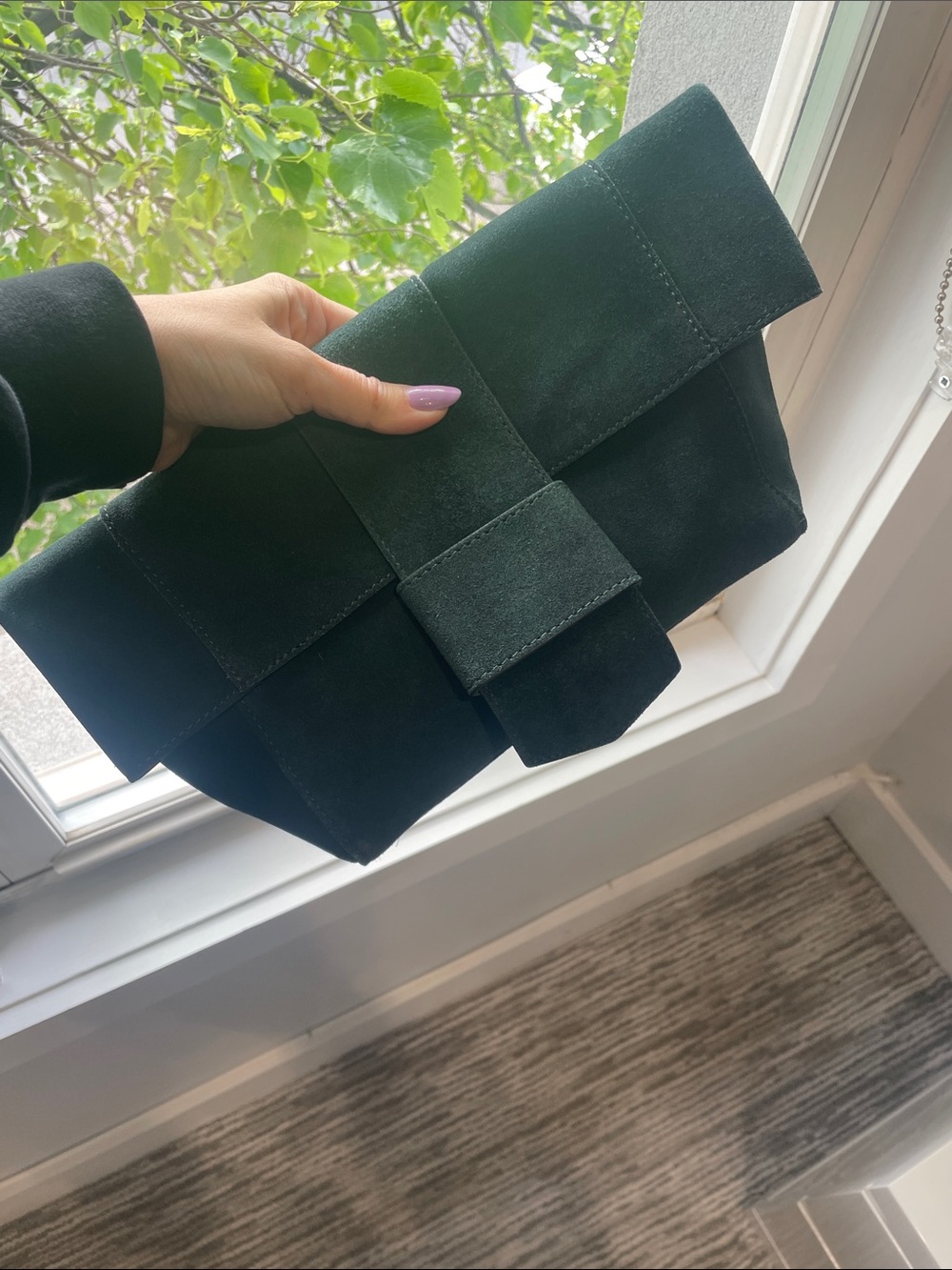 Banana Republic Dark Green Suede Foldover Clutch